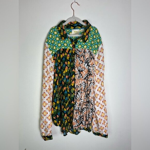 Maeve Anthropologie Patchwork Print Blouse M Artsy Boho Dopamine Top - Picture 6 of 11